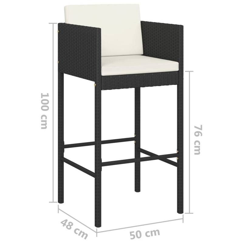 Outdoor Barstool Chair Set of 4, White Fabric Cushions, Black Rattan