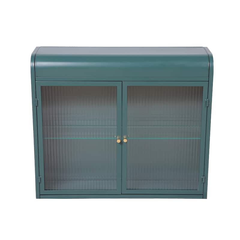 Wall-Mounted Storage Cabinet with 2 Glass Doors & Shelves, Retro Metal Bathroom Cabinet for Bathroom, Kitchen
