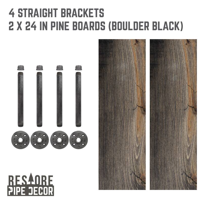 Restore Wood 24 in. Wall Shelf Straight Steel Pipe Brackets, Set of 2