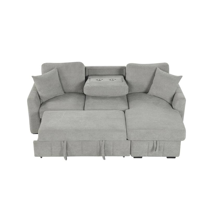 L-Shaped Sectional Sofa with Pull-out Sofa Bed, Modular Sleeper Sofa Couch with Reversible Storage Chaise for Living Room