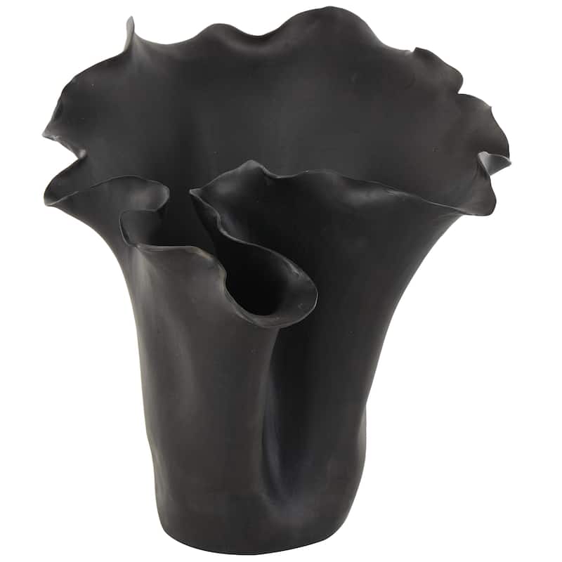 Ceramic Abstract Floral Inspired Vase with Wavy Folded Rim - White or Black - Roche River Decor - Black
