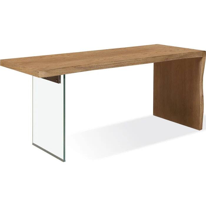 Seaboune Live-Edge White Oak and Glass Console Table in Bisque