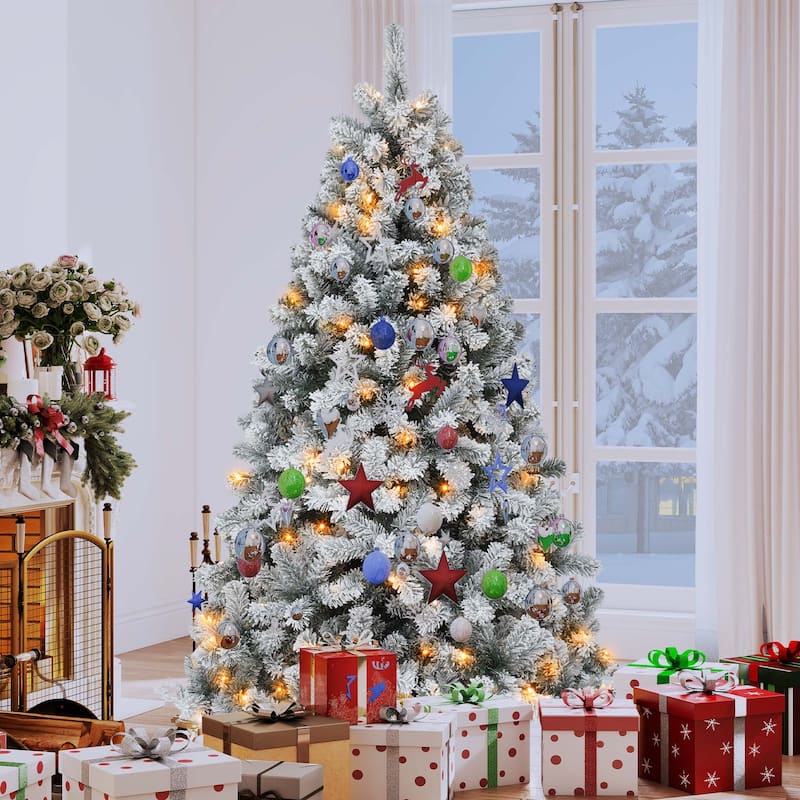 6/7.5/9 FT Pre-Lit Frosted Pine Artificial Christmas Tree with LED Lights