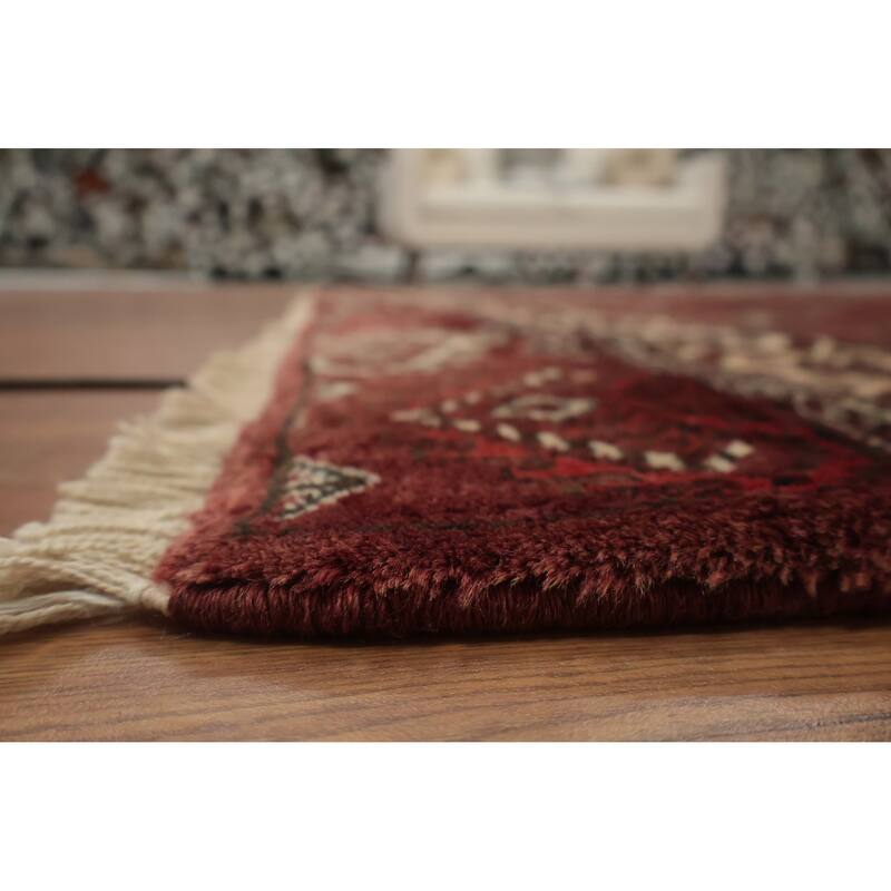 Hand Knotted Oriental 100% Wool Carpet Traditional Geometric Red Bokhara Area Rug - 9' 7'' X 7' 1''