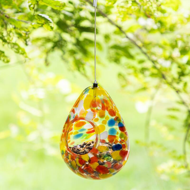 Glitzhome 6.75''H Glass Water Drop Hanging Dots Birdfeeder