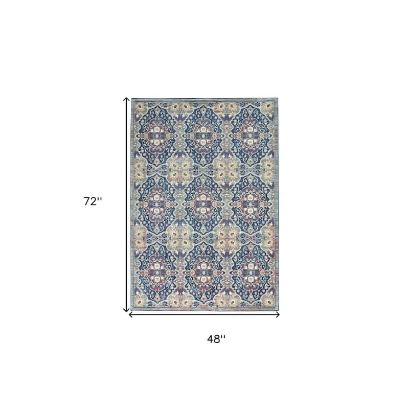 Jequp Power Loomed Distressed Floral Traditional Non Skid Area Rug By HomeRoots - 72' X '48' X '0.5