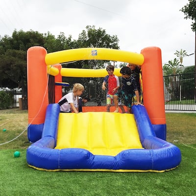 HeroKiddo Jump Small Bounce House Water Slide Combo with Pool for Little Kids & Toddlers (with Air Blower), Indoor Outdoor Play