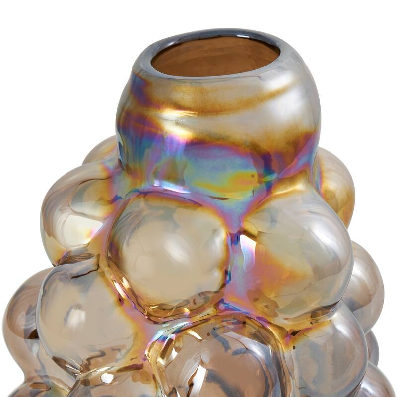 Brown Glass Handmade Abstract Iridescent Bubble Vase