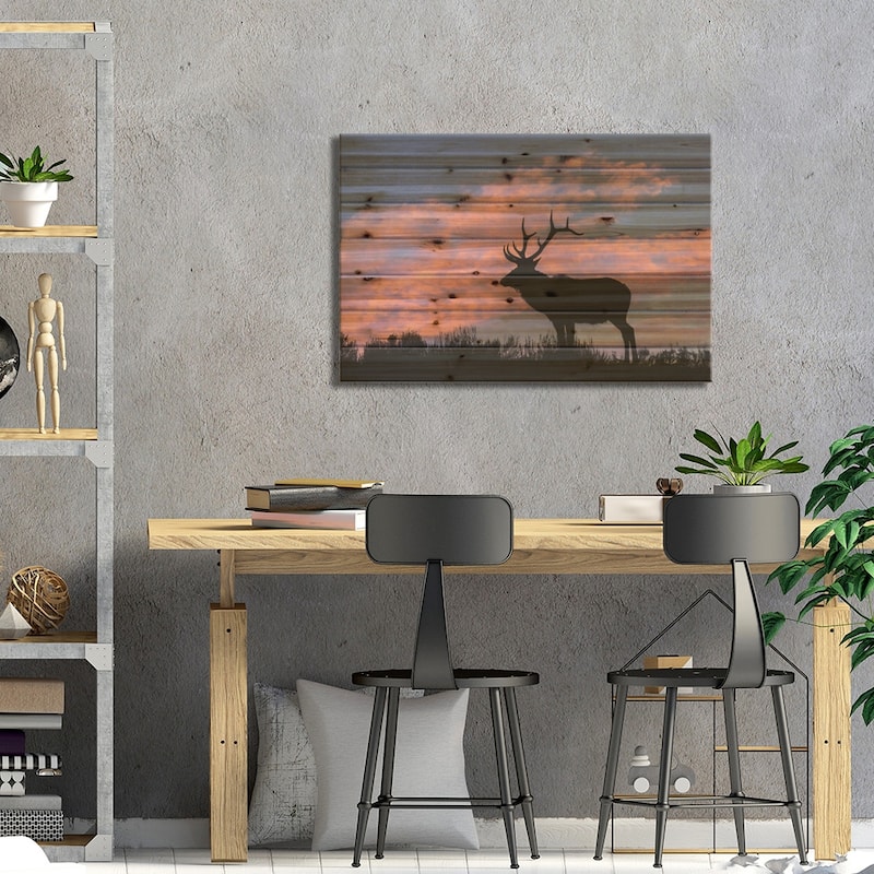 Bull Elk Or Wapiti Silhouetted On Ridge Top, Yellowstone National Park, Wyoming Print On Wood by Adam Jones - Multi-Color