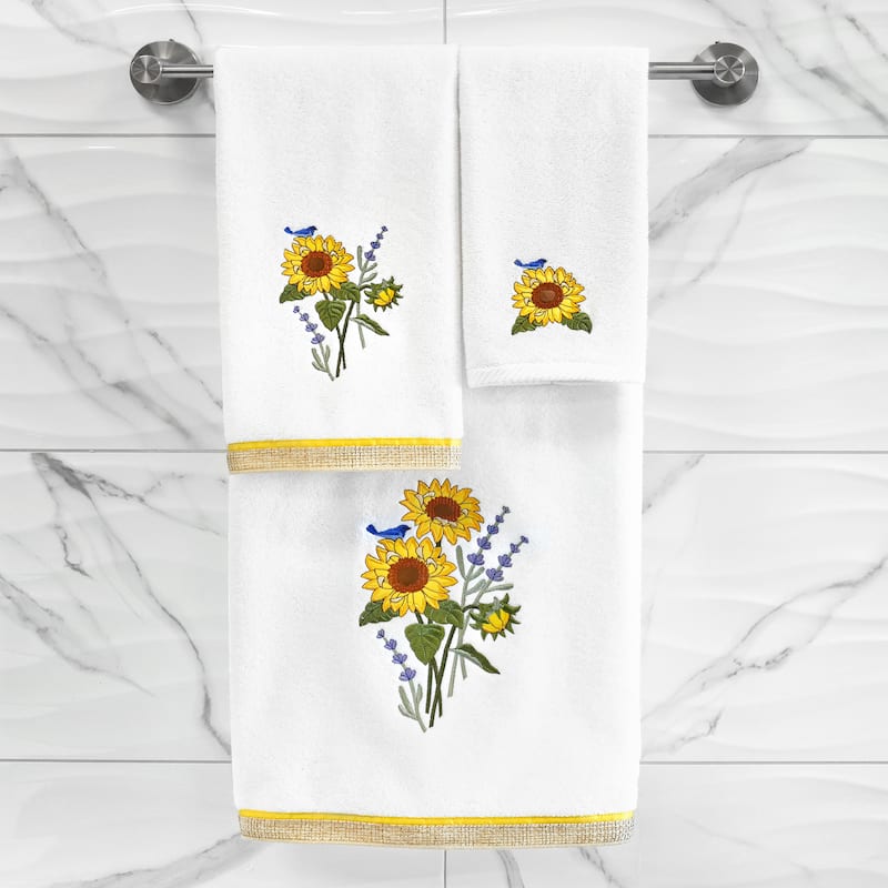 Authentic Hotel and Spa 100% Turkish Cotton Girasol 2PC Embellished Fingertip Towel Set