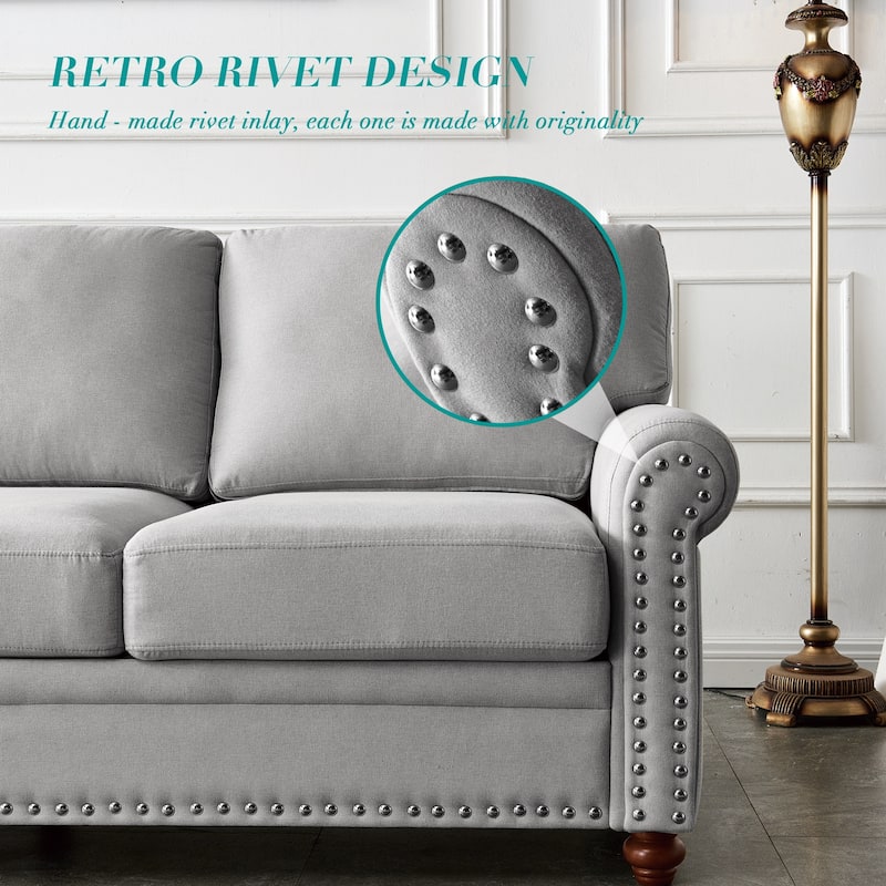 Linen Fabric Upholstery with Storage Loveseat (Beige)