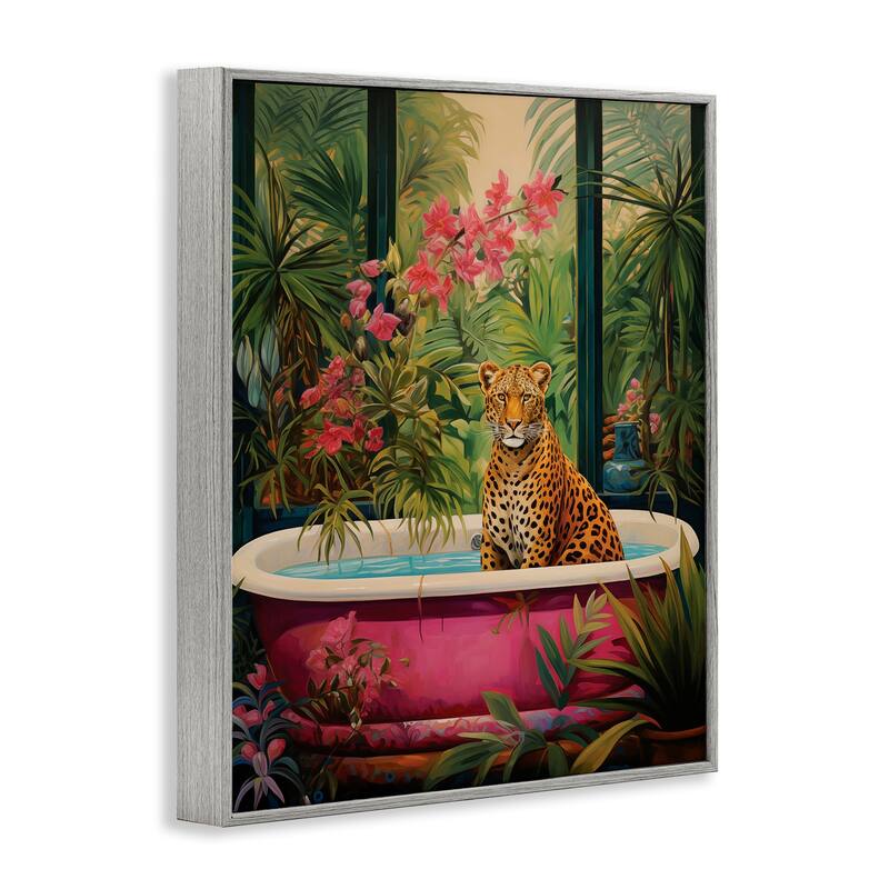 Stupell Leopard in Lush Tropical Bath Framed Giclee Art Design By Heidi Kuntz