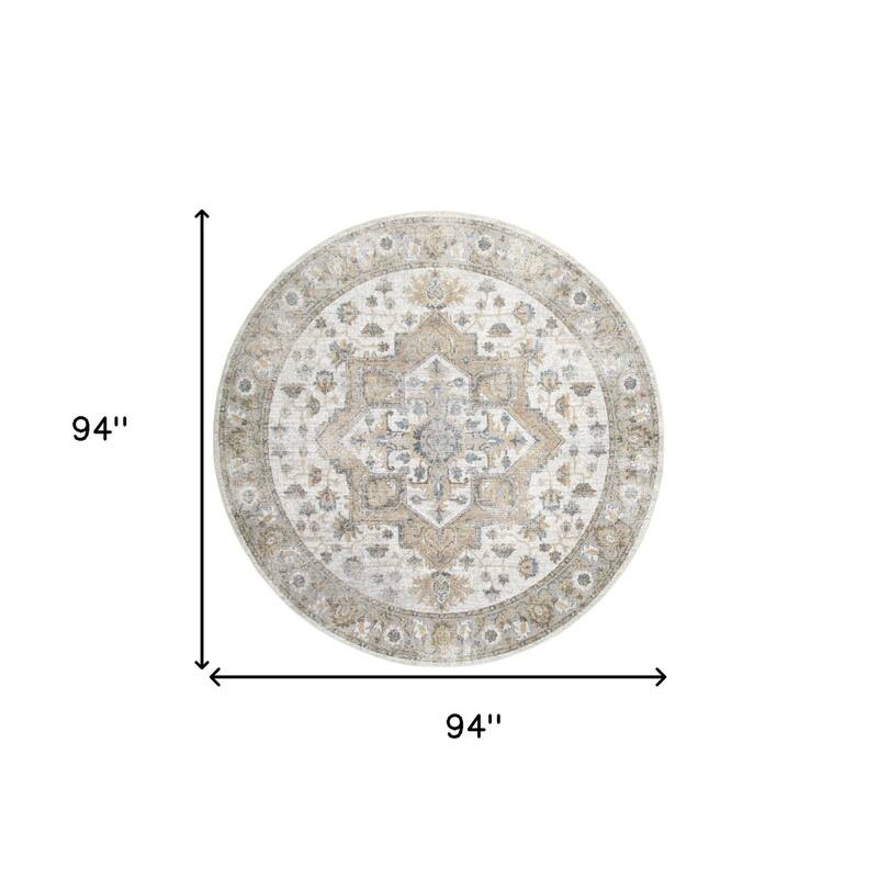 HomeRoots Floral Medallion Bohemian Round Area Rug - 94.00 in. x 94.00 in. x 0.25 in.