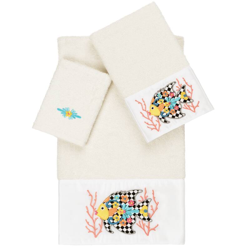 Authentic Hotel and Spa 100% Turkish Cotton Feliz 3PC Embellished Towel Set - Cream