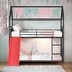 preview thumbnail 2 of 23, Twin Over Twin Metal Bunk Bed with Slide, House Design for Kids, Kids House Bed Black , Convertible to Two Beds