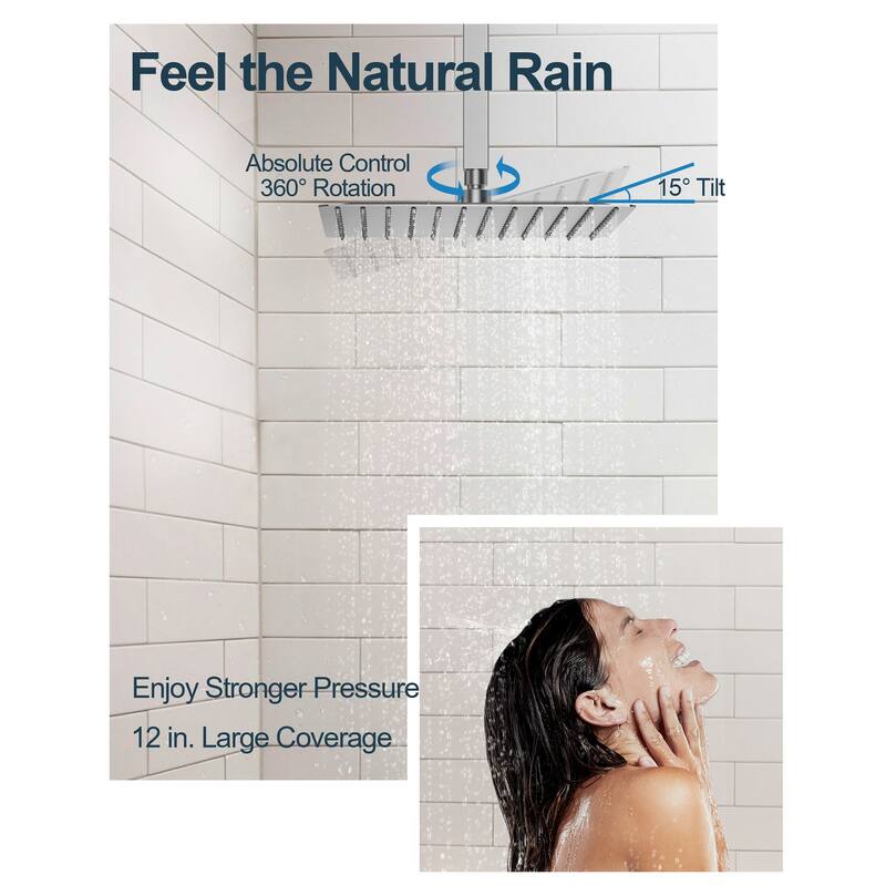 GRANDJOY 12" Ceiling-Mount Shower System Rainfall Shower Head with Anti-Scald Valve