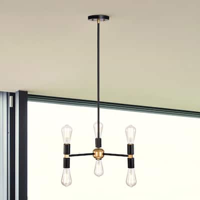 Chandelier Matte Black Gold 6-Light Metal