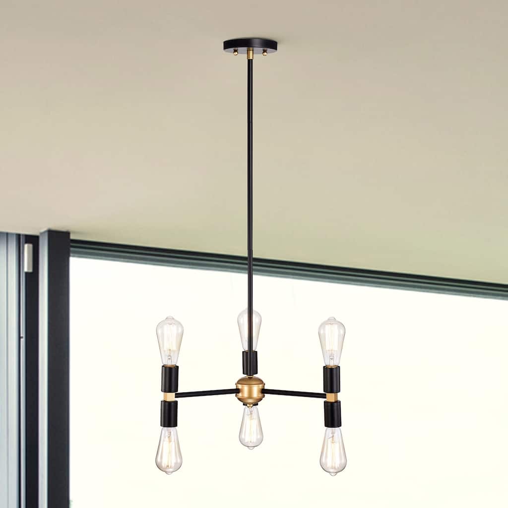 Chandelier Matte Black Gold 6-Light Metal
