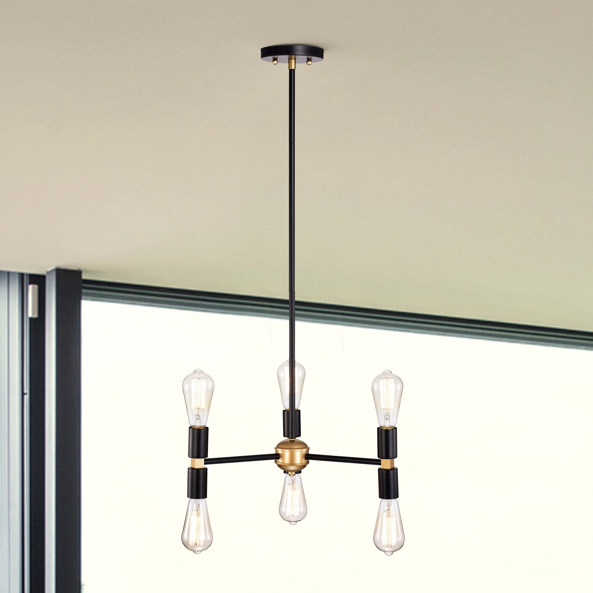 Warehouse of Tiffany Chandelier Matte Black Gold 6-Light Metal