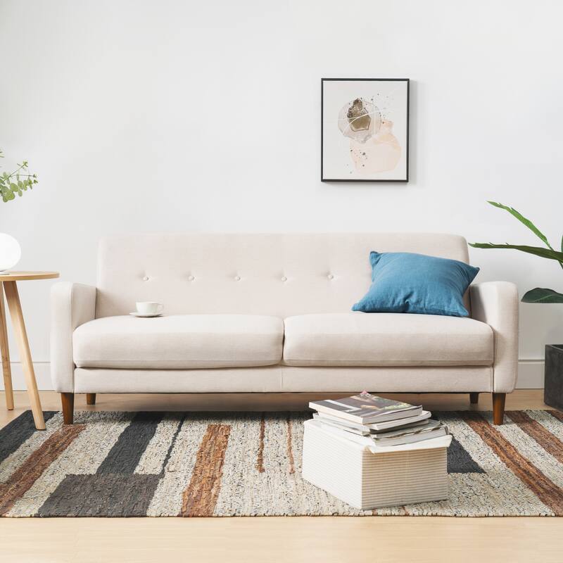 ADAIR Modern Tufted Linen Sofa with Armrest Pockets by Crown Comfort - Ivory