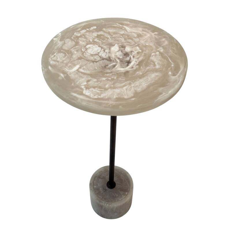 Solace Round Accent Table - Resin Top and Iron Frame Pedestal Base Table Antique Copper Finish