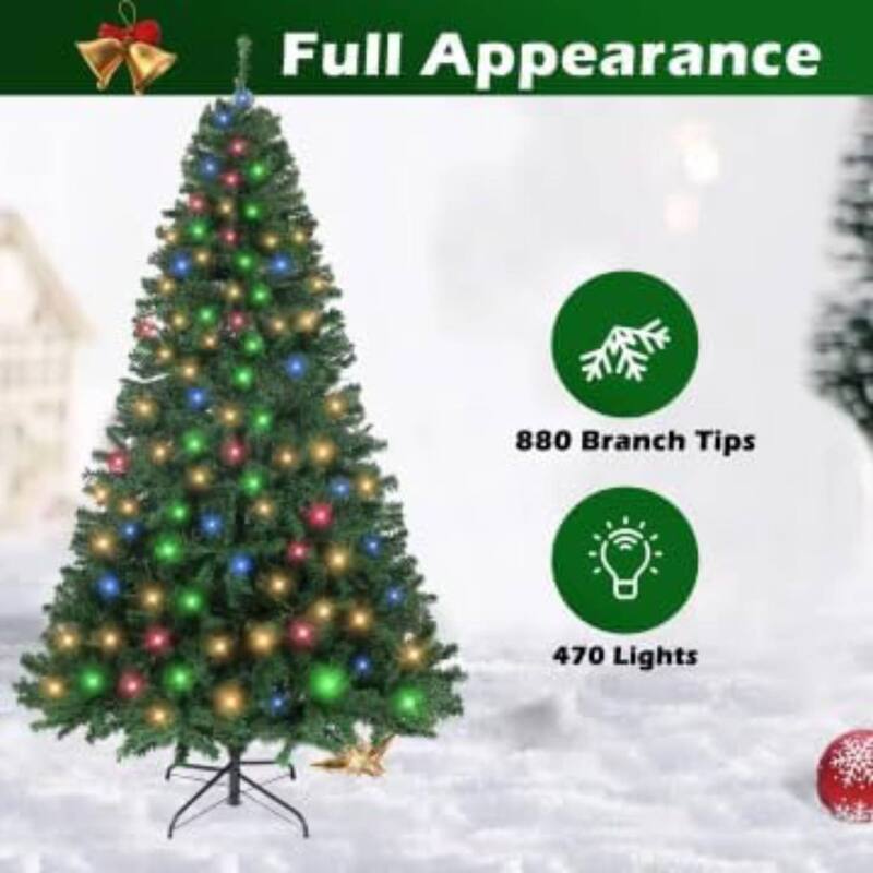 6.5FT Pre-Lit Premium Hinged Xmas Artificial Christmas Tree