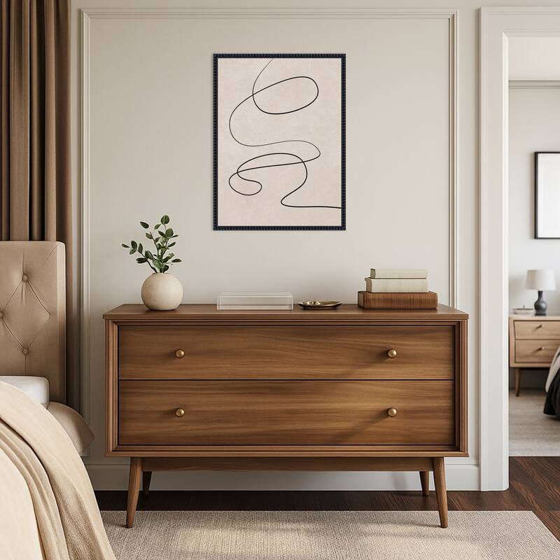 Black Line and Textured Beige Background by Little Dean Framed Canvas Wall Art Print