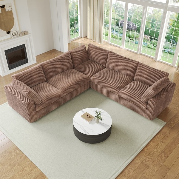 slide 2 of 15, Cloud Corner Sofa Soft Plush Upholstered Modular Sectional Sofa Down Filled Living Room Couch Tan