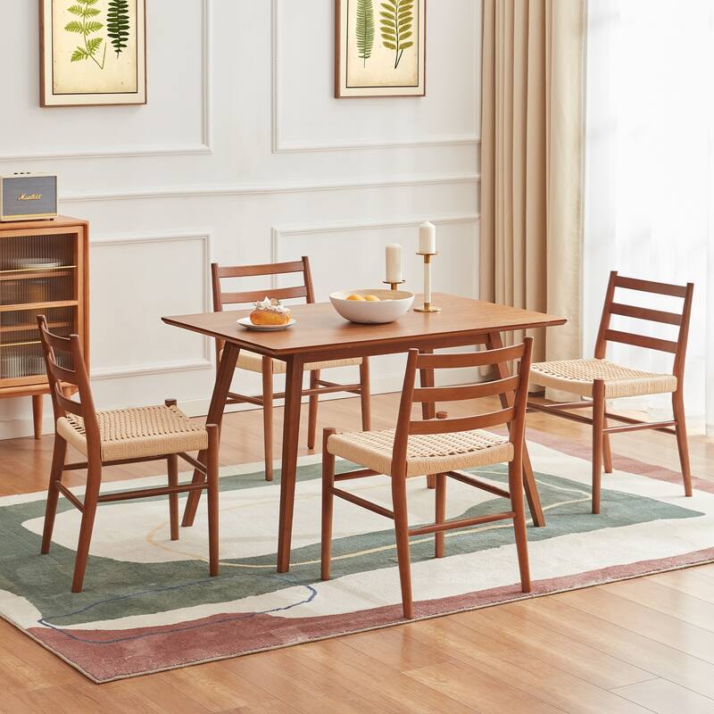 Dining Chairs Set of 2, Woven Rope Seat with Sturdy Metal Frame, Mid Century Modern Dining Room Chairs for Kitchen