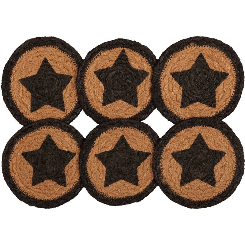 Farmhouse Jute Coaster Stencil Star Set of 6 - Coaster Set