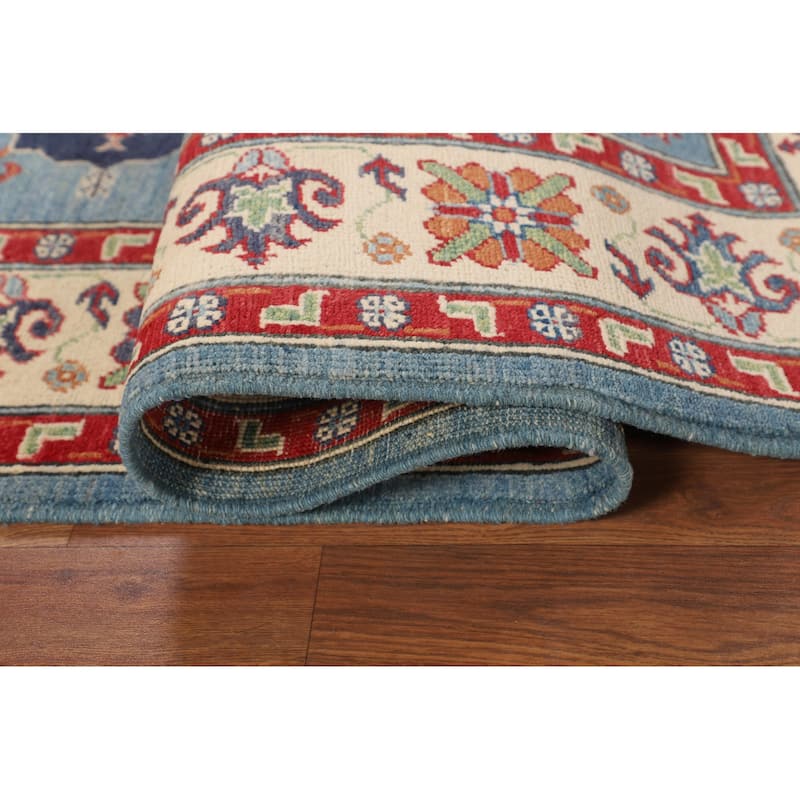 Traditional Kazak Oriental Area Rug Handmade Blue Wool Carpet - 4'11" x 6'9"