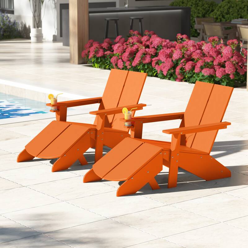 Coastin Modern Poly Adirondack Chair With Ottoman (Set of 2)