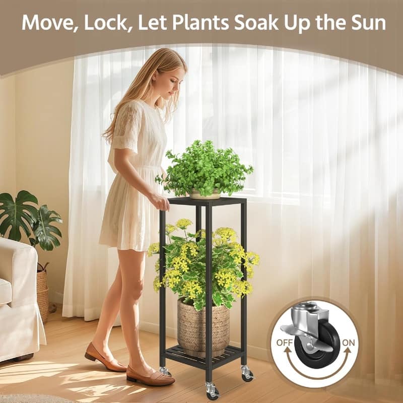2 Tier Black Metal Plant Stand - 11.6 x 10.8 x 33.7 inches