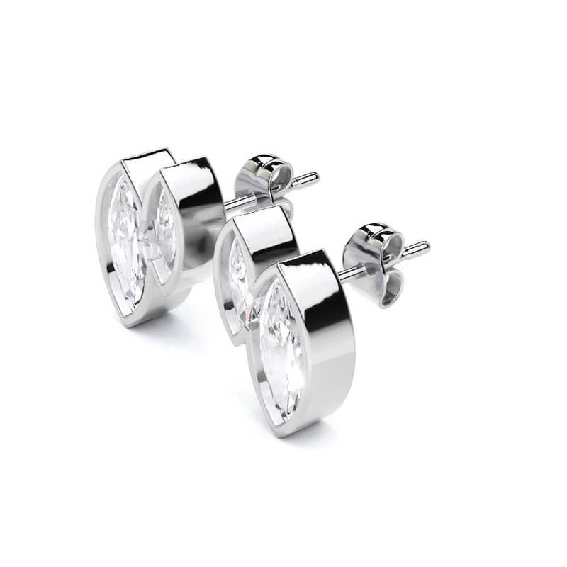 Auriya 14k Gold Marquise Lab Grown Toi Et Moi Diamond Stud Earrings 2.50 ct. tw. Push-Back (F-G VS) - White