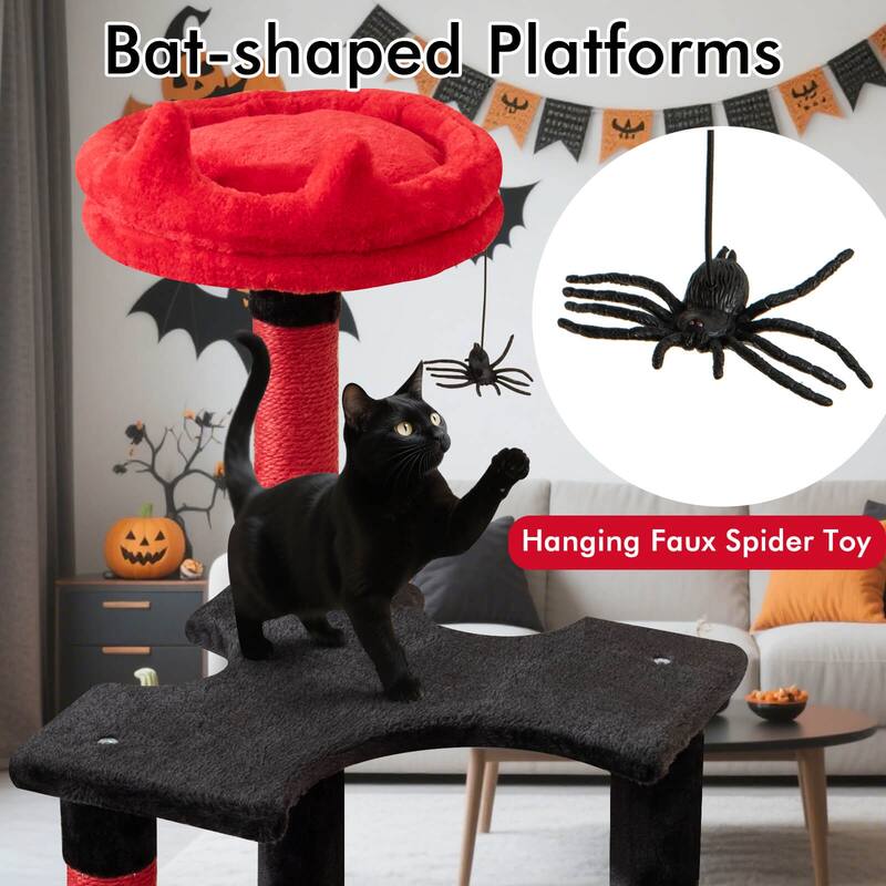 Costway 52" Gothic Cat Tree with Plush Perch & Condo Hammock& Hanging - as pic shows - See Details