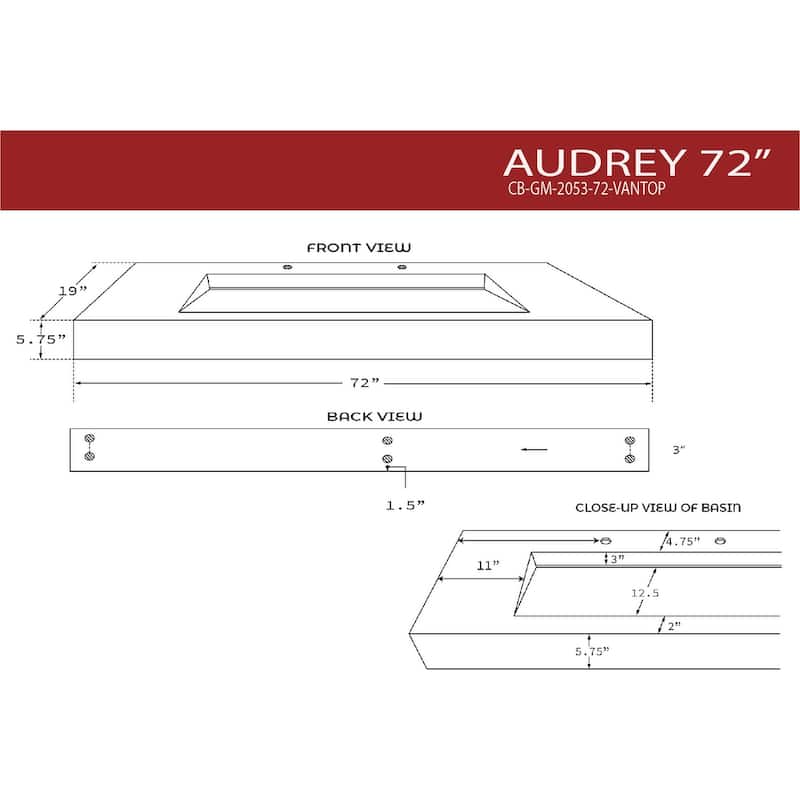 Audrey 36" - 72" Solid Surface Bathroom Vanity Top