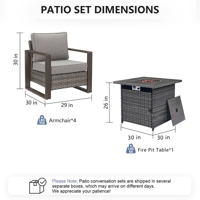 Pocassy Outdoor 30" Fire Pit Table with Sofa Swivel Chair Set
