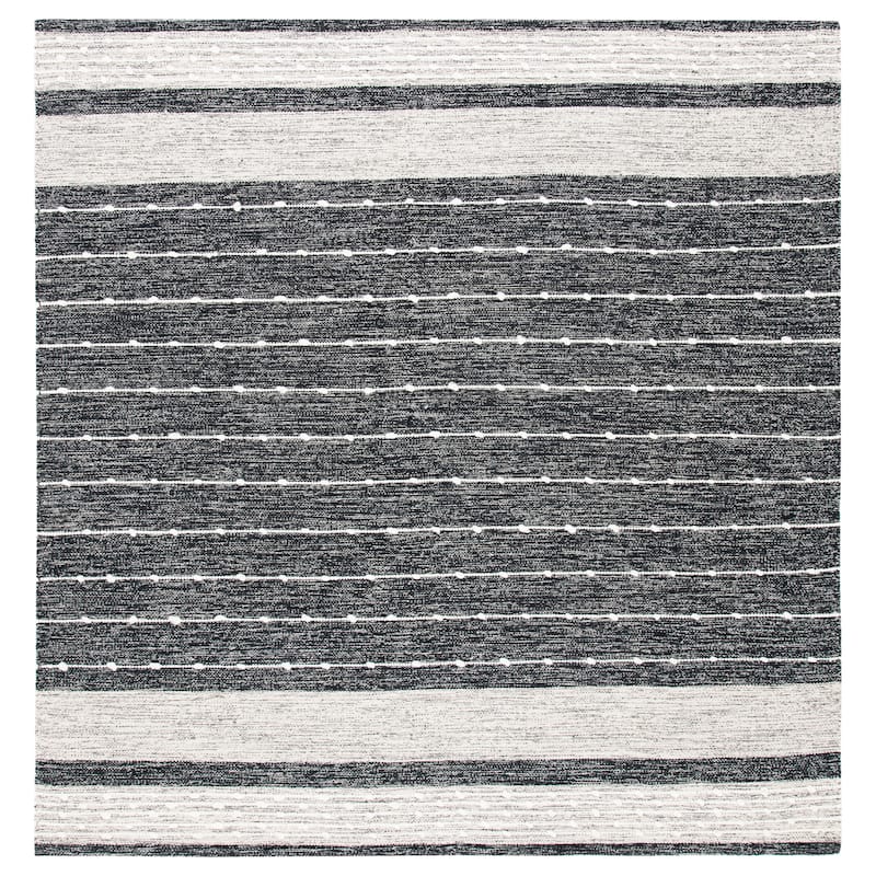 SAFAVIEH Handmade Striped Kilim Shandra Modern Cotton Rug - - 7' Square - Black/Ivory