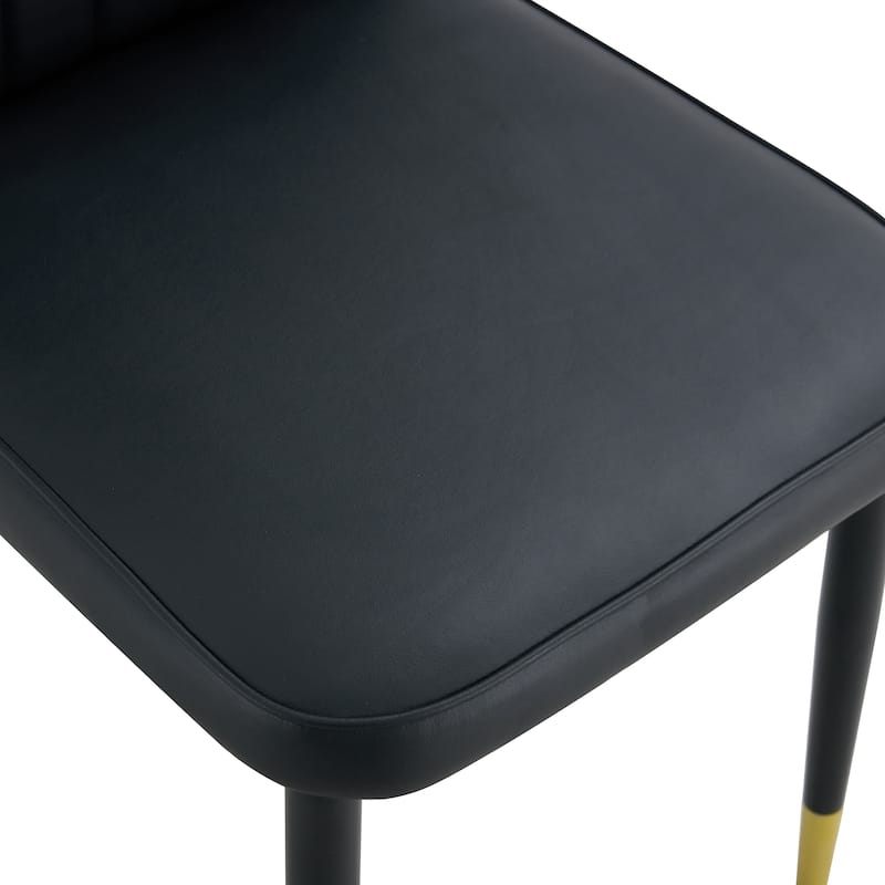 8 Modern Dining Chairs With Stylish Pu Patterned Backrest And Black Metal Legs For Kitchen, Bedroom And Office