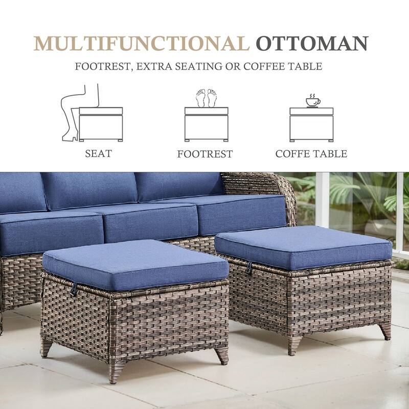 Meyreso 7-Piece Wicker Patio Conversation Set with Swivel Gliders and 6-Inch Thick Cushions