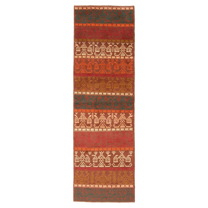 ECARPETGALLERY Hand-knotted Afghan Brown Wool Rug - 2'10 x 29'2 - Brown - 2'10 x 29'2