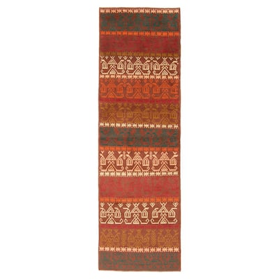 ECARPETGALLERY Hand-knotted Afghan Brown Wool Rug - 2'10 x 29'2