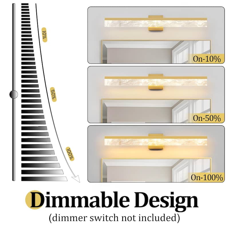 LED Bathroom Vanity Light 24/32/39 inch Dimmable Metal Wall Sconce - Black/Warm White Light