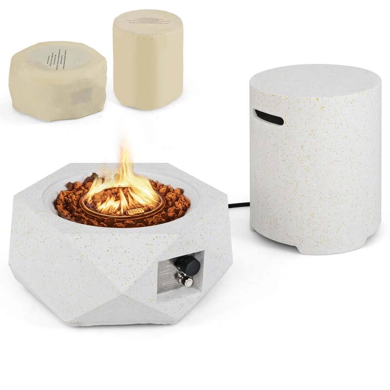 Costway 28" Hexagon Terrazzo Propane Gas Fire Pit Table Set with - See Details