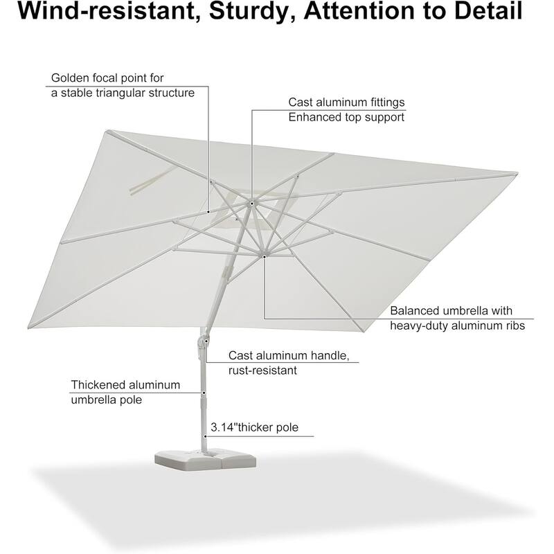PURPLE LEAF 10 x 13 ft White Cantilever Patio Umbrella with 360 Degree Rotation