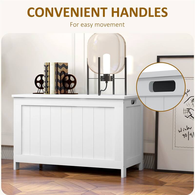 29.9" Wood Storage Box with 2 Safety Hinges and Side Handles