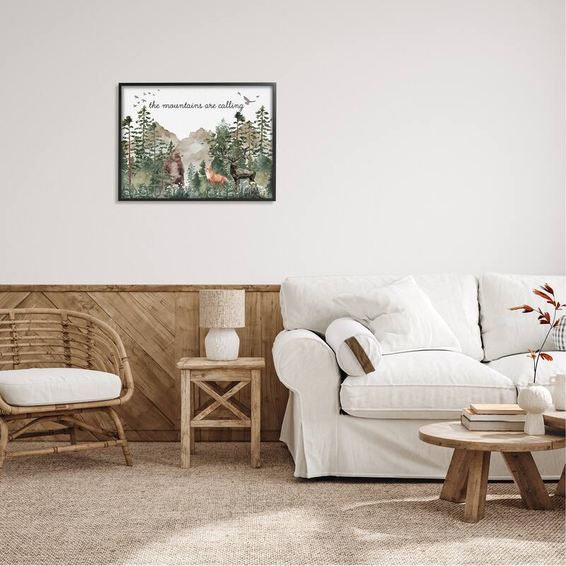 Stupell Mountains Are Calling Wilderness Animals Woodlands Trees Framed Wall Art - Green