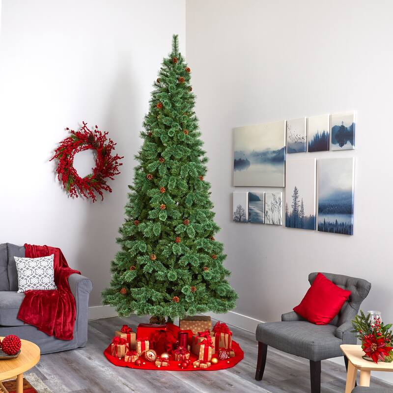 10’ Pre-Lit Mountain Pine Artificial Christmas Tree, Warm Clear LED Lights - over-10-feet