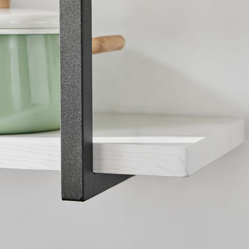 Danya B. Modern 3-Tier Hanging Bracket Wall Shelves in Black Metal and White Birch Finish