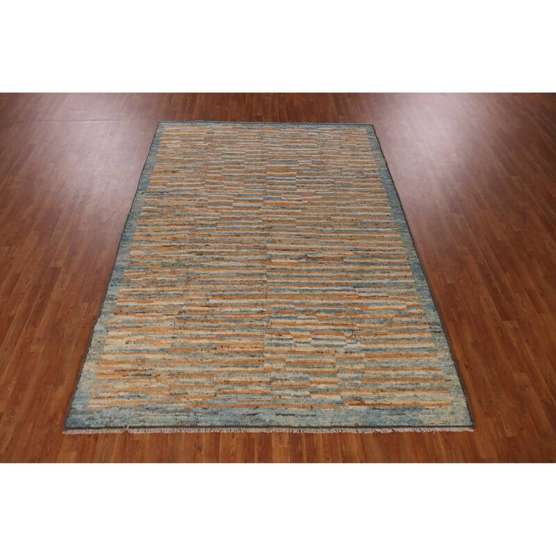 Striped Moroccan Oriental Area Rug Handmade Wool Carpet - 6'9" x 9'9"